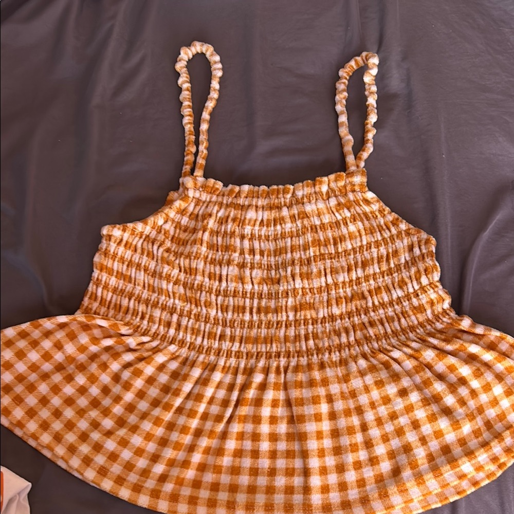 Orange Gingham Smocked Top
